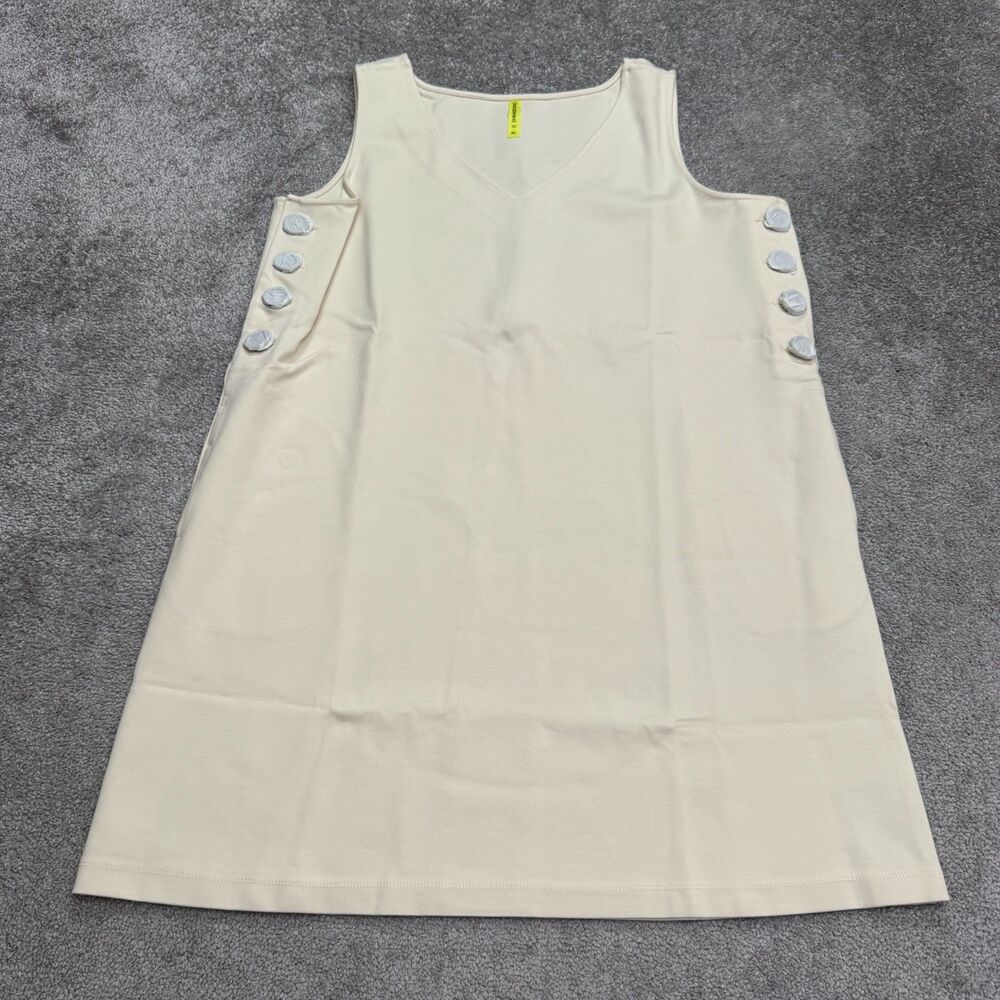 Betabrand Admiral Button Shift Dress Womens XL Ivory Sleeveless Pockets NWT